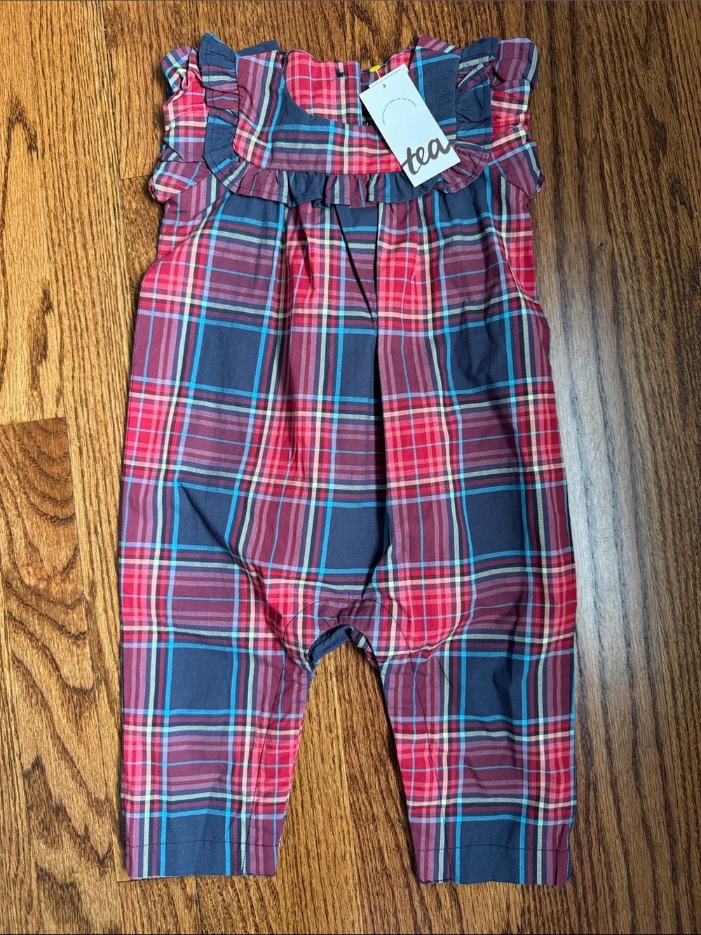 6-9m - Tea Collection Plaid Ruffle Baby Romper - Red & Navy